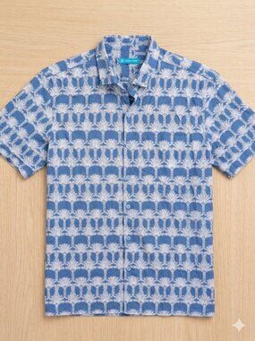 Tori Richard Teal Label Geometric Fan Palm Shirt – Blue/White – Size L